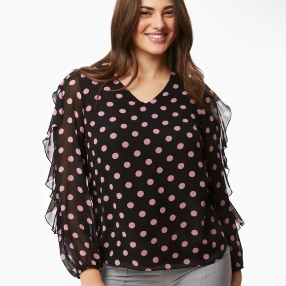Laura | Black Polka Dot Ruffle Sleeve Long Sleeve Blouse 🖤 - Picture 1 of 11